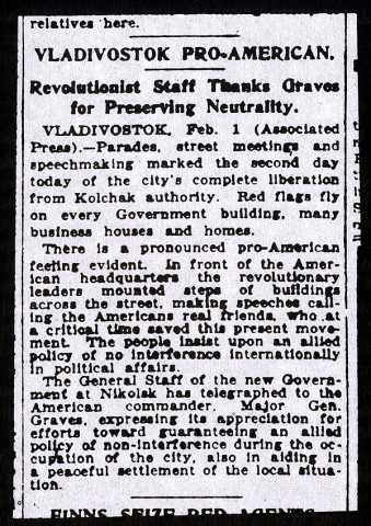 Bolsheviks in Vladivostok calling the Americans real friends, who at a critical time saves this present movement, New York Times, February 1, 1920 7,4