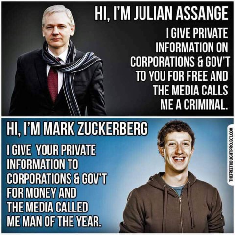 Mark Zuckerberg, Facebook VS Julian Assange, publisher @WikiLeaks, refugee. Picking the lock to the chain that enslaves mankind-ignorance. No peace without truth, no war without lies!