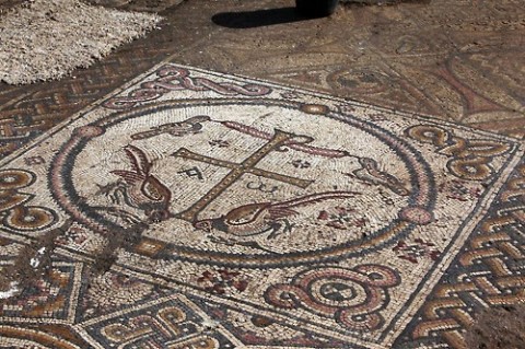 Tau-Rho cross: 1,500-year-old mosaic floor with colorful images of animals, botanical and geometrical designs has been brought to light during the excavation of a Byzantine-era Christian church in southern Israel.