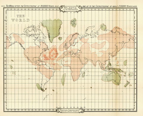 Atlantida po první katastrofě před ca 800.000 lety do příchodu druhé katastrofy před ca 200.000 lety. Source: Theosophical Publishing Society