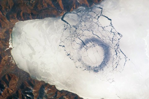 Baikal — Circle of thin ice, diameter of 4.4 km (2.7 mi) at the lake's southern tip (caused by convection?!)