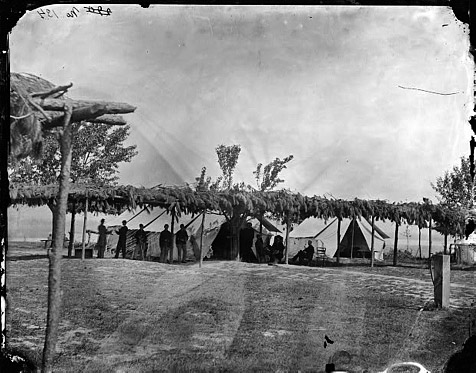 Archival photo of a Civil War field hospital