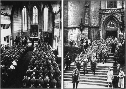 Hitler's Brown Army attending church services. Published by Nazis during Hitler's reign: Das Braune Heer, mit einem Geleitwort von Adolf Hitler.