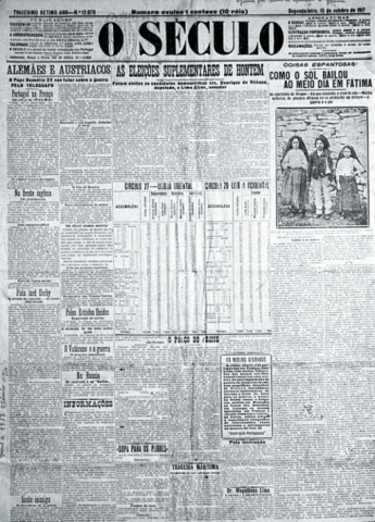 Anticlerical newspaper O-Seculo writes about Fatima — title page