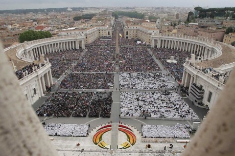 St Peter's Square packed during canonisation of Popes John XXIII and John Paul II