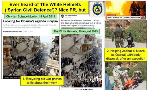 White Helmets Are A Propaganda Construct. Before they were called the White Helmets, they were called the Islamic State Fire brigade by rebels and ISIS. 