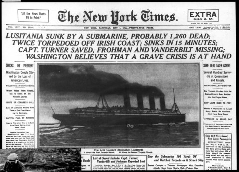 lusitania sunk by a submarine-NYT