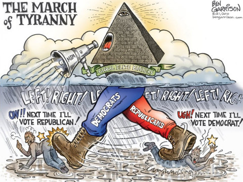 March of tyranny: Banking and corporate masters control both major parties behind the scenes (Illustration: Ben Garrison)